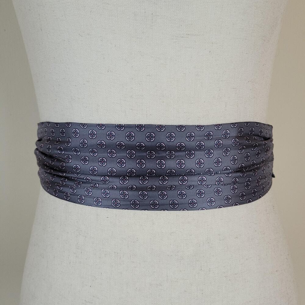 Vintage Ginnie Johansen Designs Belt OS Gray Floral Cummerbund Tuxedo Satin